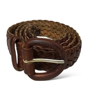 Vintage Braided Leather Belt Brown Leather Buckle Oil Tanned Cowhide Mens 38-95